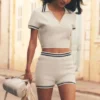 Jerséu de tenis corto — Marfil/Azul marino