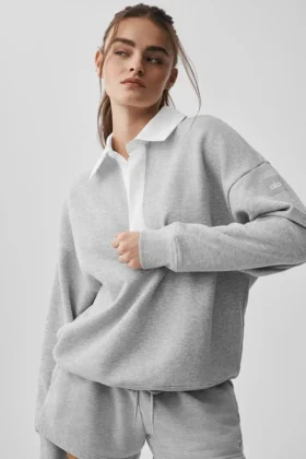 Jerséu Henley de manga larga Take It Easy - Gris jaspeado deportivo/Blanco