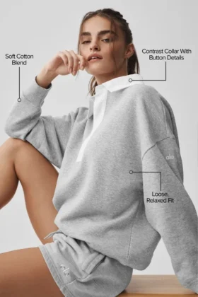 Jerséu Henley de manga larga Take It Easy – Gris jaspeado deportivo/Blanco