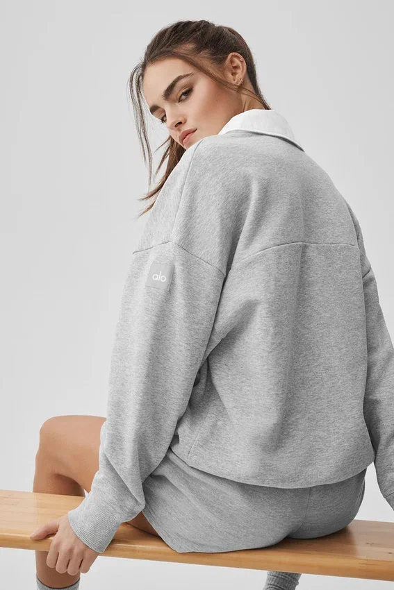 Jerséu Henley de manga larga Take It Easy - Gris jaspeado deportivo/Blanco