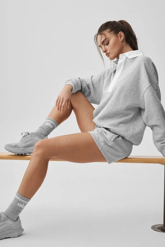 Jerséu Henley de manga larga Take It Easy - Gris jaspeado deportivo/Blanco
