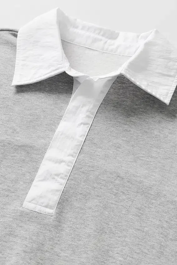 Jerséu Henley de manga larga Take It Easy - Gris jaspeado deportivo/Blanco