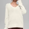 Jerséu oversize de cuello en V de lana y cachemira New Class - Marfil