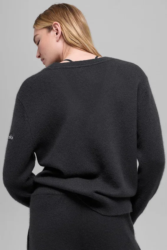 Jerséu oversize de lana y cachemira «New Class» con cuello en V - Negro