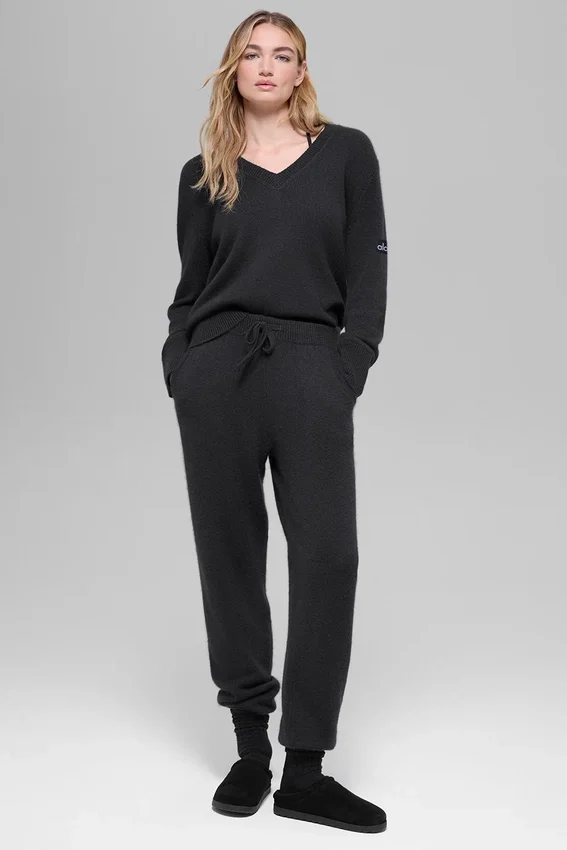 Jerséu oversize de lana y cachemira «New Class» con cuello en V - Negro