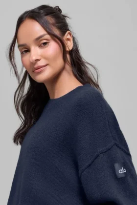 Jerséu unisex de lana y cachemira New Class con cuello redondo – Azul marino