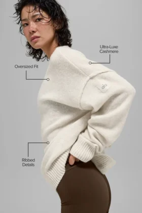 Jerséu unisex de lana y cachemira «New Class» con cuello redondo – Beige jaspeado