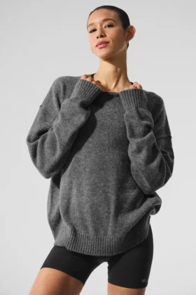 Jerséu unisex de lana y cachemira «New Class» con cuello redondo - Gris platino