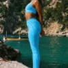 Leggings de cintura alta «Heart Throb» con efecto Airbrush — Azul celeste/Blanco