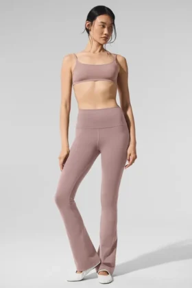 Leggings de talle alto y corte acampanado Airbrush - Taupe