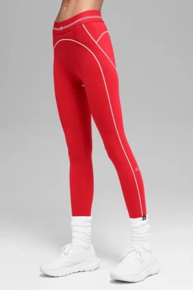 Leggings High-Waist Airbrush 7/8 «Heart Throb» – Rojo brillante/Blanco
