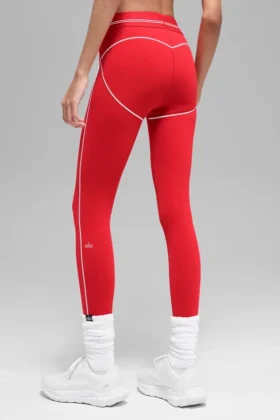 Leggings High-Waist Airbrush 7/8 «Heart Throb» – Rojo brillante/Blanco
