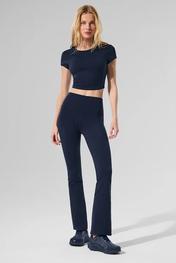 Leggings High-Waist Airbrush y corte acampanado 7/8 - Azul marino