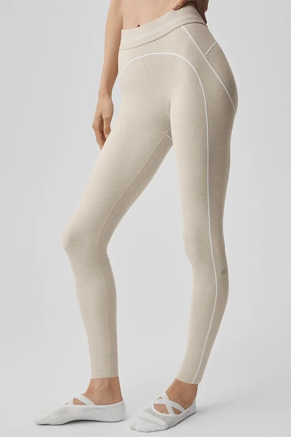 Leggings High-Waist Alosoft Heart Throb 7/8 - Gris avena jaspeado/Blanco