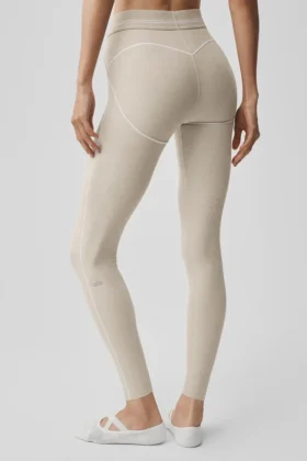 Leggings High-Waist Alosoft Heart Throb 7/8 – Gris avena jaspeado/Blanco