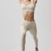 Leggings High-Waist Alosoft Heart Throb 7/8 - Gris avena jaspeado/Blanco