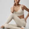 Leggings High-Waist Alosoft Heart Throb 7/8 - Gris avena jaspeado/Blanco