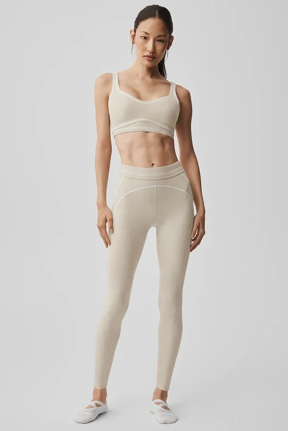 Leggings High-Waist Alosoft Heart Throb 7/8 - Gris avena jaspeado/Blanco