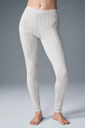 Leggings High-Waist «Be Mine» con diseño de punto calado — Gris claro jaspeado