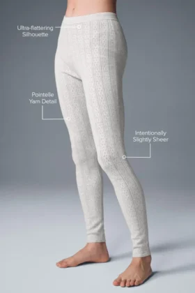 Leggings High-Waist «Be Mine» con diseño de punto calado — Gris claro jaspeado