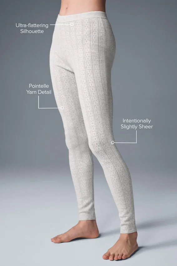Leggings High-Waist «Be Mine» con diseño de punto calado — Gris claro jaspeado