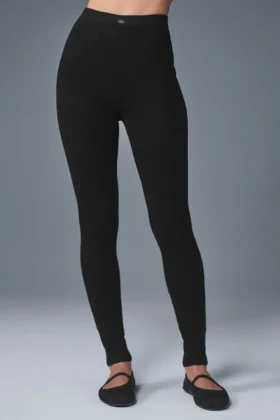 Leggings High-Waist «Be Mine» con diseño de punto calado — Negro
