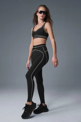 Leggings High-Waist «Heart Throb» con efecto Airbrush – Negro/Blanco