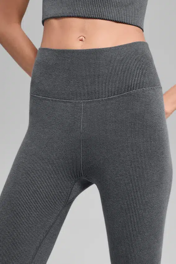 Leggings sin costuras de cintura High-Waist con acanalado bicolor - Gris neblina oscuro jaspeado