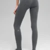 Leggings sin costuras de cintura High-Waist con acanalado bicolor - Gris neblina oscuro jaspeado