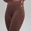 Leggings sin costuras de cintura High-Waist y dos tonos con diseño acanalado - Brownstone Heather