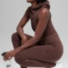 Leggings sin costuras de cintura High-Waist y dos tonos con diseño acanalado - Brownstone Heather