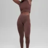 Leggings sin costuras de cintura High-Waist y dos tonos con diseño acanalado - Brownstone Heather