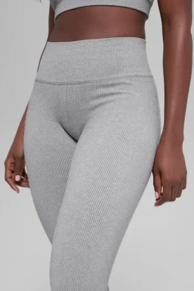 Leggings sin costuras High-Waist con diseño acanalado en dos tonos - Light Misty Grey Heather