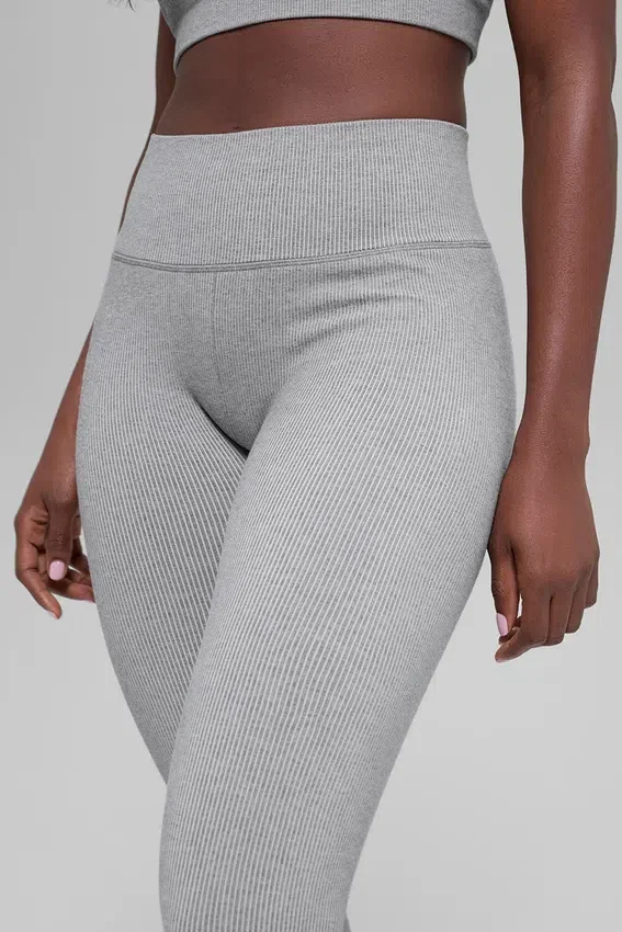 Leggings sin costuras High-Waist con diseño acanalado en dos tonos - Light Misty Grey Heather