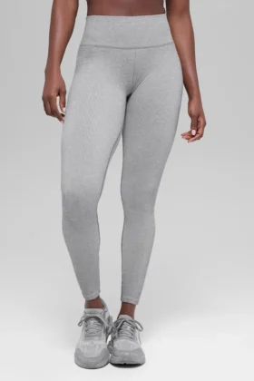 Leggings sin costuras High-Waist con diseño acanalado en dos tonos – Light Misty Grey Heather