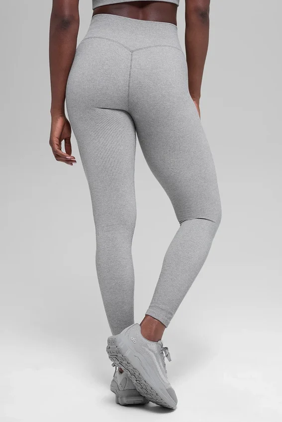 Leggings sin costuras High-Waist con diseño acanalado en dos tonos - Light Misty Grey Heather