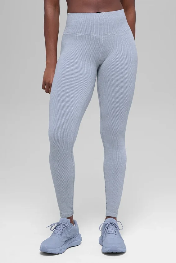 Leggings sin costuras High-Waist con diseño acanalado en dos tonos - Winter Frost Heather