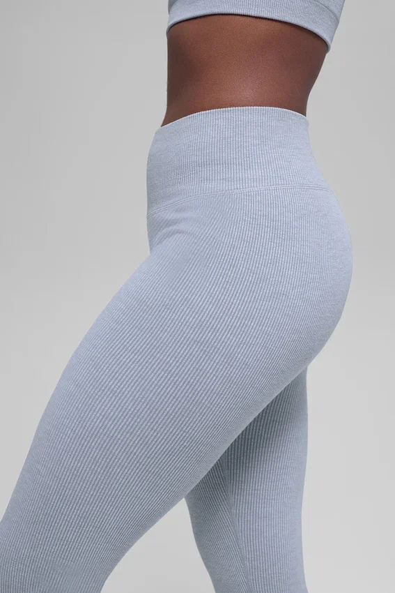 Leggings sin costuras High-Waist con diseño acanalado en dos tonos - Winter Frost Heather