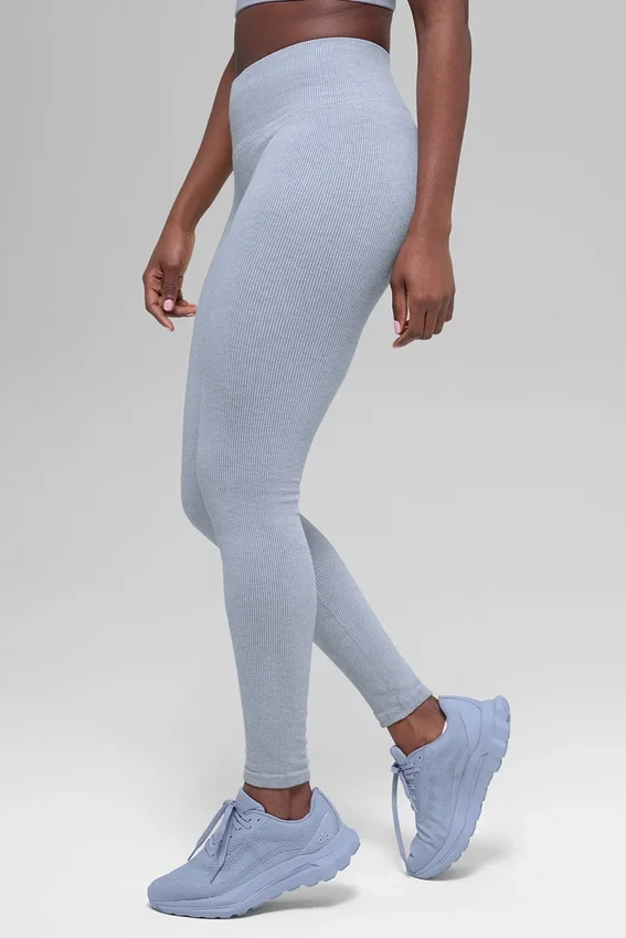 Leggings sin costuras High-Waist con diseño acanalado en dos tonos - Winter Frost Heather