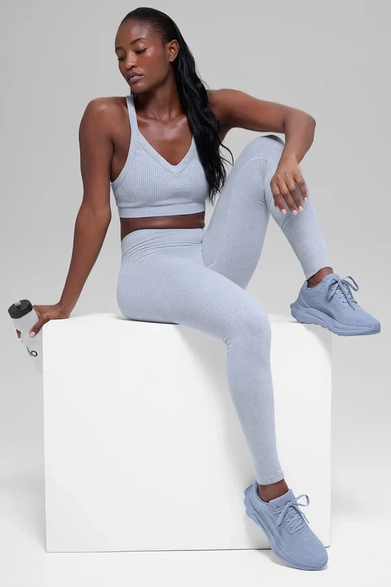 Leggings sin costuras High-Waist con diseño acanalado en dos tonos - Winter Frost Heather