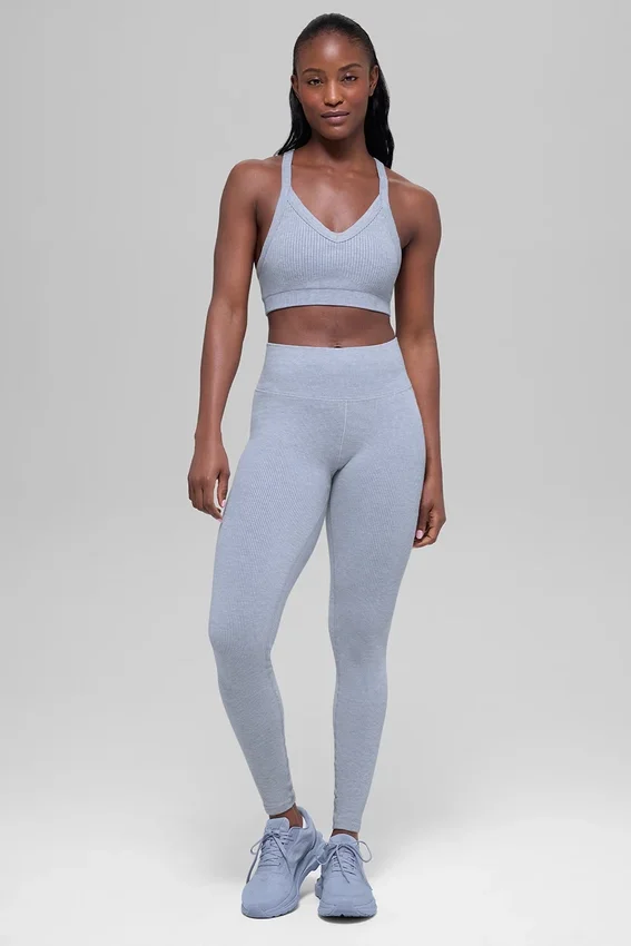 Leggings sin costuras High-Waist con diseño acanalado en dos tonos - Winter Frost Heather