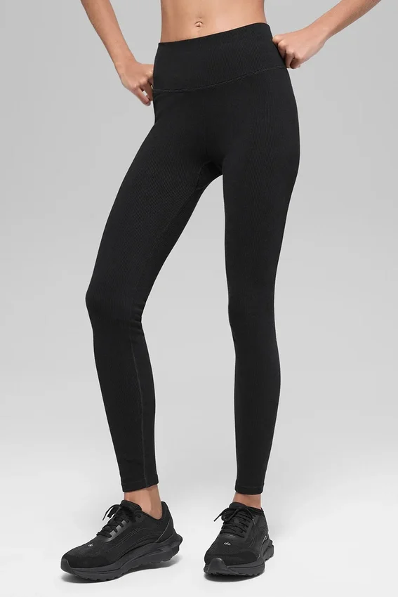 Leggings sin costuras High-Waist con ribete bicolor - Negro