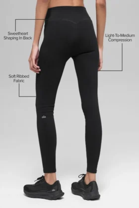 Leggings sin costuras High-Waist con ribete bicolor – Negro