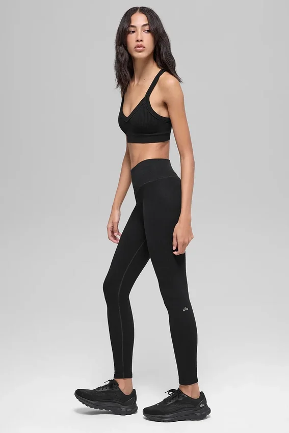 Leggings sin costuras High-Waist con ribete bicolor - Negro