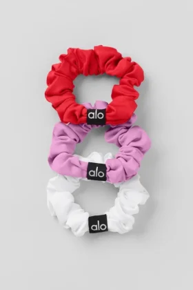 Mini scrunchie Fresh, paquete de 3 - Rojo brillante/Rosa corazón de caramelo/Blanco