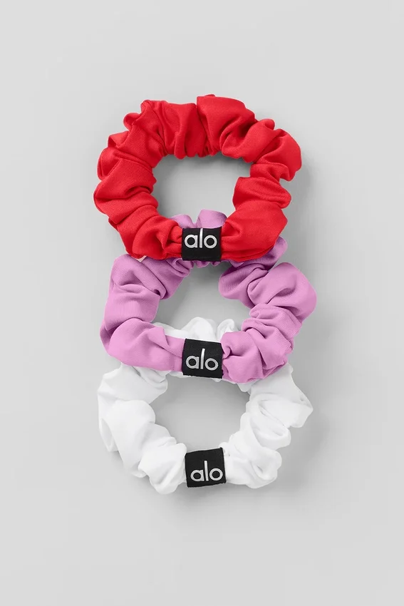 Mini scrunchie Fresh, paquete de 3 - Rojo brillante/Rosa corazón de caramelo/Blanco