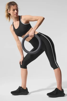 Pantalón capri High-Waist Airlift de corte súper elegante con contraste - Negro/Blanco