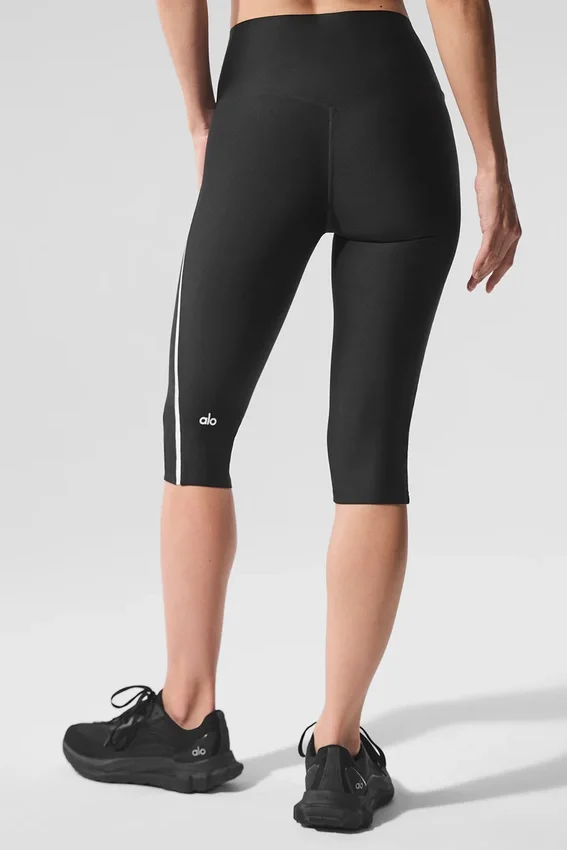 Pantalón capri High-Waist Airlift de corte súper elegante con contraste - Negro/Blanco