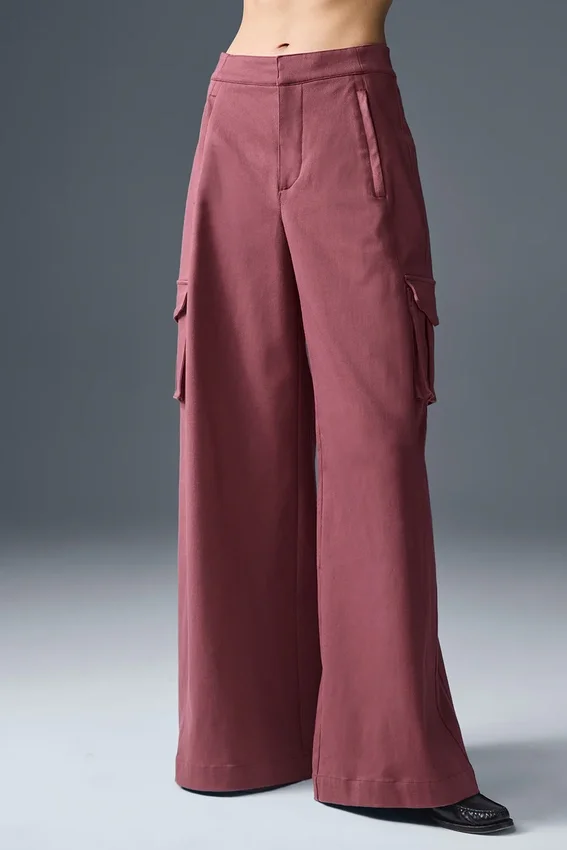 Pantalón cargo de pierna ancha (largo) - Burdeos trufado