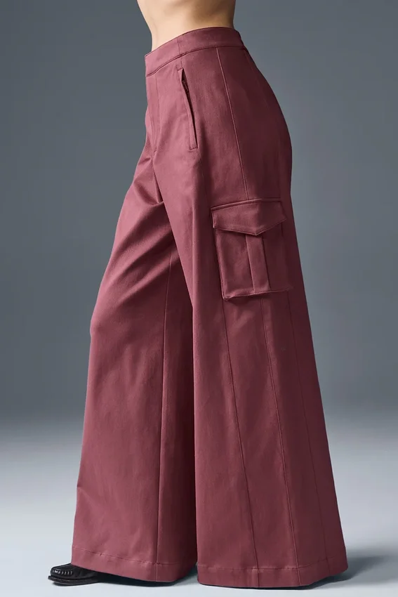 Pantalón cargo de pierna ancha (largo) - Burdeos trufado